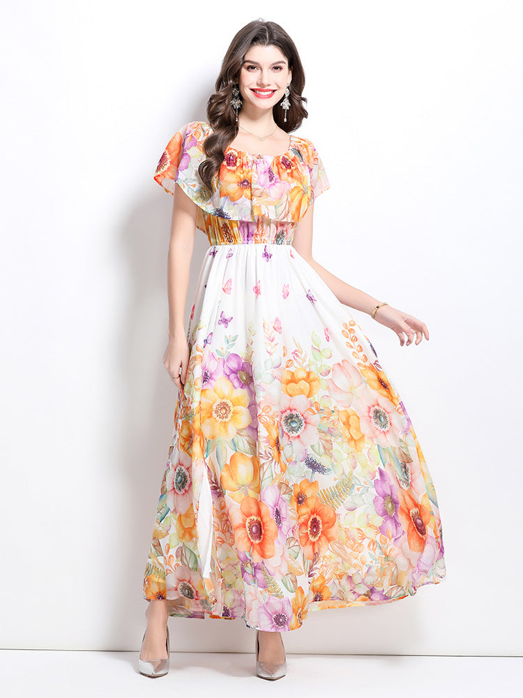 Sunset Floral Off-Shoulder Maxi Dress